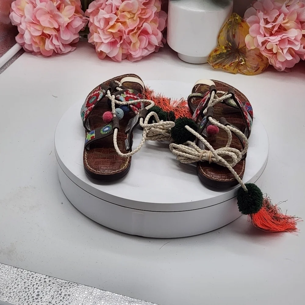 Sam Edelman Gretchen Mixed Color Gladiator Tassel Ethnic Sandals Size 7.5 - Picture 6 of 16